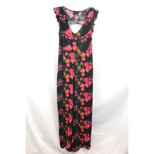 Tracey Reese Plenty Jumpsuit size XS Black Floral Ruffle V-Back Pocket Wide Leg